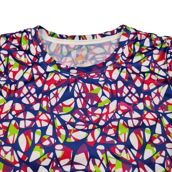 Puma Shirt Womens XS White Multicolor Fitted Workout Gym Yoga Slimming Stretchy - Picture 3 of 12